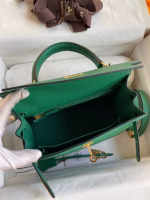 Hermes Kelly Sellier 25 Handmade Bag In Vert Vertigo Epsom Calfskin - Image 4