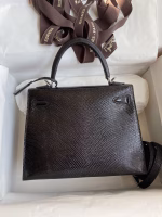 Hermes Kelly Sellier 25 Handmade Bag In Black Lizard Leather - Image 2