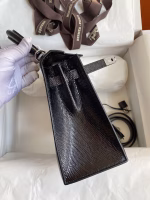 Hermes Kelly Sellier 25 Handmade Bag In Black Lizard Leather - Image 8