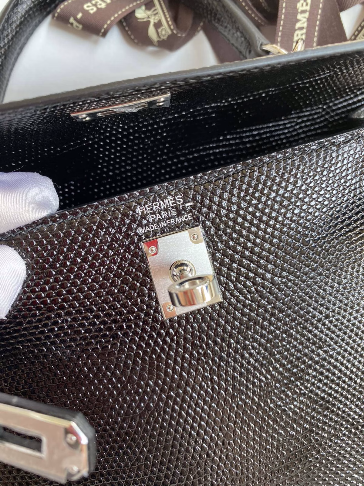 Hermes Kelly Sellier 25 Handmade Bag In Black Lizard Leather - Image 3