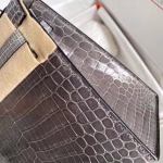 Hermes Kelly Retourne 25 Handmade Bag In Taupe Crocodile Niloticus Shiny Skin - Image 5