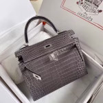 Hermes Kelly Retourne 25 Handmade Bag In Taupe Crocodile Niloticus Shiny Skin - Image 4