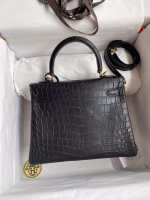 Hermes Kelly Sellier 25 Handmade Bag In Black Crocodile Niloticus Matte Skin - Image 2