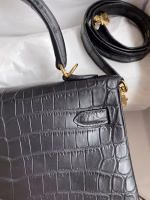 Hermes Kelly Sellier 25 Handmade Bag In Black Crocodile Niloticus Matte Skin - Image 8
