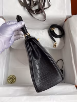 Hermes Kelly Sellier 25 Handmade Bag In Black Crocodile Niloticus Matte Skin - Image 7