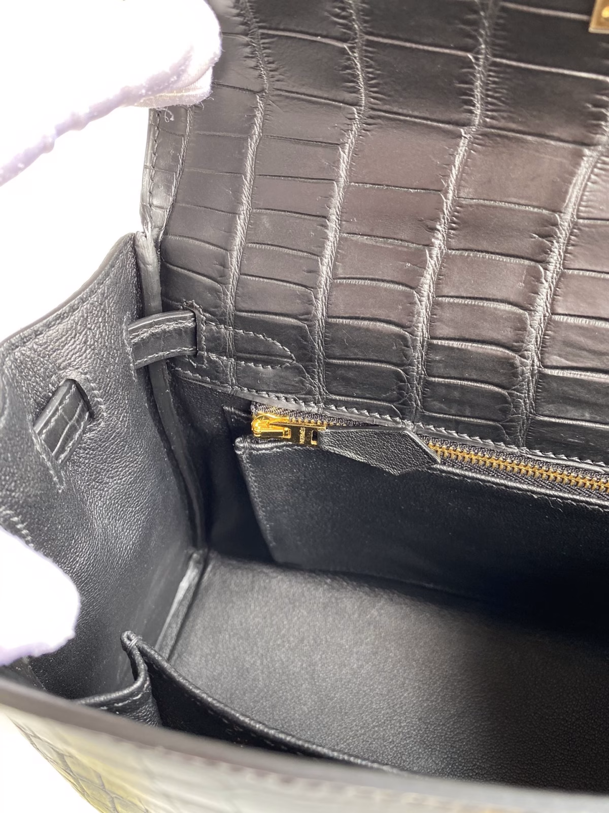Hermes Kelly Sellier 25 Handmade Bag In Black Crocodile Niloticus Matte Skin - Image 9