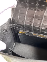 Hermes Kelly Sellier 25 Handmade Bag In Black Crocodile Niloticus Matte Skin - Image 9
