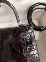 Hermes Kelly Sellier 25 Diamond Bag In Black Crocodile Niloticus Shiny Skin - Image 5