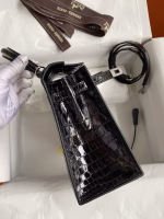 Hermes Kelly Sellier 25 Diamond Bag In Black Crocodile Niloticus Shiny Skin - Image 4