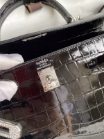 Hermes Kelly Sellier 25 Diamond Bag In Black Crocodile Niloticus Shiny Skin - Image 8