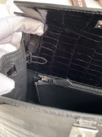 Hermes Kelly Sellier 25 Diamond Bag In Black Crocodile Niloticus Shiny Skin - Image 6