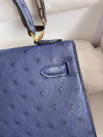Hermes Kelly Sellier 25 Handmade Bag In Blue Iris Ostrich Leather - Image 2