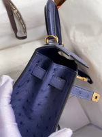 Hermes Kelly Sellier 25 Handmade Bag In Blue Iris Ostrich Leather - Image 4