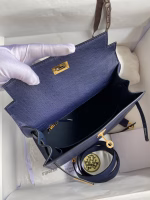 Hermes Kelly Sellier 25 Handmade Bag In Blue Iris Ostrich Leather - Image 8