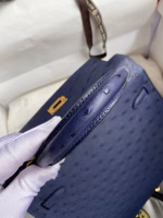Hermes Kelly Sellier 25 Handmade Bag In Blue Iris Ostrich Leather - Image 7