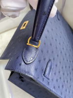 Hermes Kelly Sellier 25 Handmade Bag In Blue Iris Ostrich Leather - Image 5