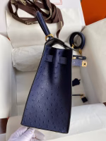Hermes Kelly Sellier 25 Bicolor Bag in Gris Agate and Blue Ostrich Leather - Image 9