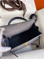 Hermes Kelly Sellier 25 Bicolor Bag in Gris Agate and Blue Ostrich Leather - Image 6