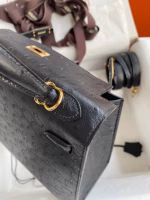 Hermes Kelly Sellier 25 Handmade Bag In Black Ostrich Leather - Image 6
