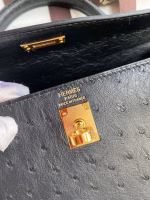 Hermes Kelly Sellier 25 Handmade Bag In Black Ostrich Leather - Image 5