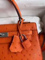 Hermes Kelly Sellier 25 Handmade Bag In Orange Ostrich Leather - Image 2
