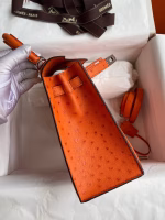 Hermes Kelly Sellier 25 Handmade Bag In Orange Ostrich Leather - Image 8
