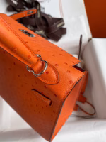 Hermes Kelly Sellier 25 Handmade Bag In Orange Ostrich Leather - Image 6