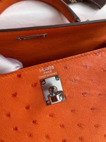 Hermes Kelly Sellier 25 Handmade Bag In Orange Ostrich Leather - Image 4