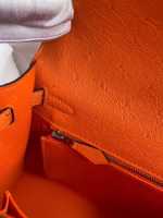 Hermes Kelly Sellier 25 Handmade Bag In Orange Ostrich Leather - Image 5