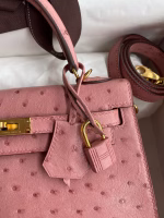 Hermes Kelly Sellier 25 Handmade Bag In Terre Cuite Ostrich Leather - Image 4