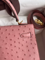 Hermes Kelly Sellier 25 Handmade Bag In Terre Cuite Ostrich Leather - Image 5