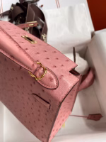 Hermes Kelly Sellier 25 Handmade Bag In Terre Cuite Ostrich Leather - Image 8
