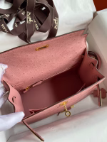 Hermes Kelly Sellier 25 Handmade Bag In Terre Cuite Ostrich Leather - Image 7