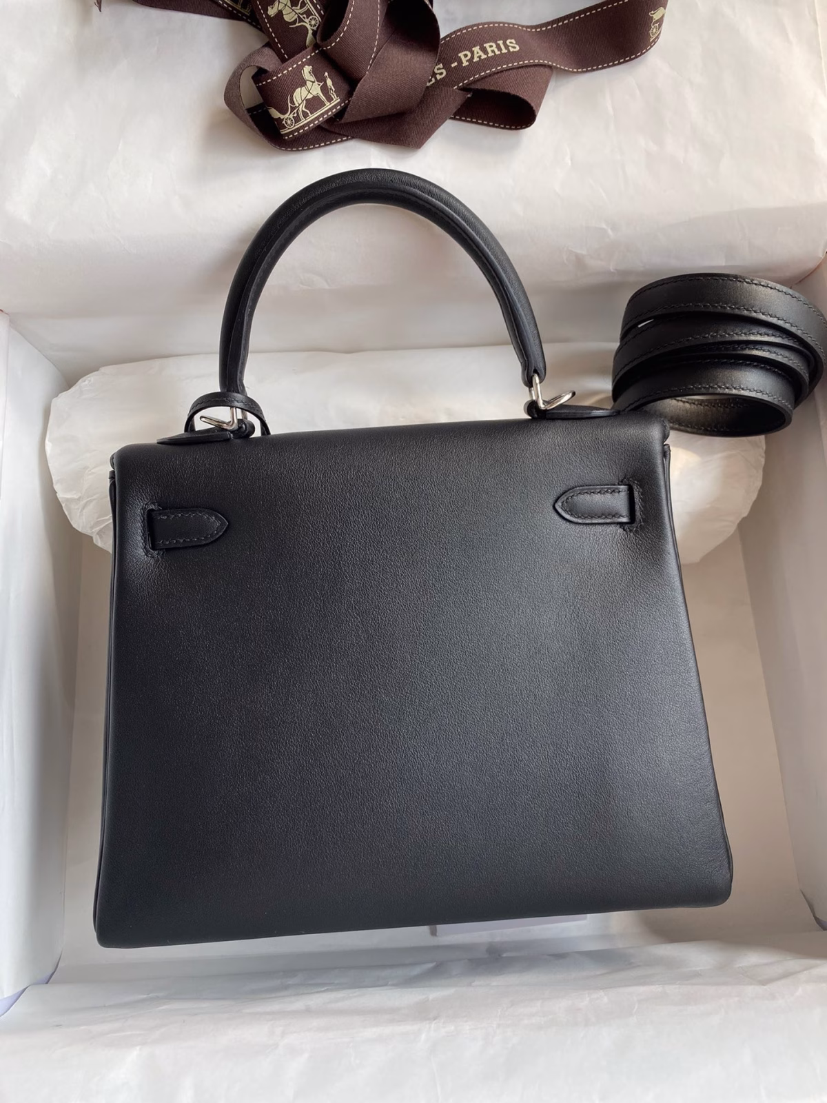 Hermes Kelly Retourne 25 Handmade Bag In Black Swift Calfskin - Image 2