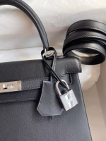 Hermes Kelly Retourne 25 Handmade Bag In Black Swift Calfskin - Image 5
