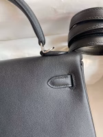 Hermes Kelly Retourne 25 Handmade Bag In Black Swift Calfskin - Image 4