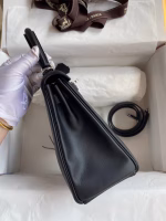Hermes Kelly Retourne 25 Handmade Bag In Black Swift Calfskin - Image 9
