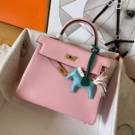 Hermes Kelly Retourne 25 Handmade Bag In Pink Swift Calfskin - Image 7