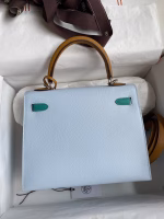 Hermes Kelly Sellier 25 Tricolor Bag in Blue/Green/SesameEpsom Calfskin - Image 6