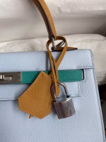 Hermes Kelly Sellier 25 Tricolor Bag in Blue/Green/SesameEpsom Calfskin - Image 3