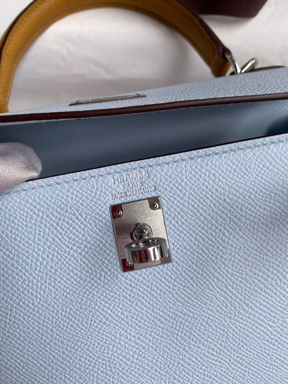Hermes Kelly Sellier 25 Tricolor Bag in Blue/Green/SesameEpsom Calfskin - Image 7