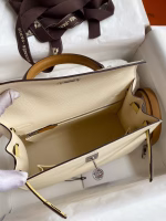 Hermes Kelly Sellier 25 Tricolor Bag in Craie/Sesame/Yellow Epsom Calfskin - Image 4