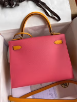 Hermes Kelly Sellier 28 Bicolor Bag in Rose Lipstick and Yellow Epsom Calfskin - Image 6
