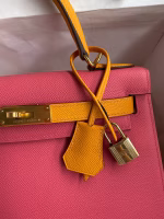 Hermes Kelly Sellier 28 Bicolor Bag in Rose Lipstick and Yellow Epsom Calfskin - Image 7