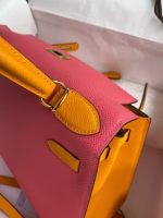 Hermes Kelly Sellier 28 Bicolor Bag in Rose Lipstick and Yellow Epsom Calfskin - Image 2