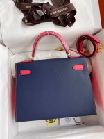 Hermes Kelly Sellier 28 Bicolor Bag in Blue Saphir and Rose Lipstick Epsom Calfskin - Image 6