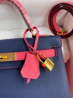 Hermes Kelly Sellier 28 Bicolor Bag in Blue Saphir and Rose Lipstick Epsom Calfskin - Image 7