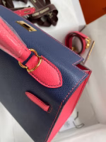 Hermes Kelly Sellier 28 Bicolor Bag in Blue Saphir and Rose Lipstick Epsom Calfskin - Image 2