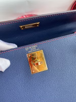 Hermes Kelly Sellier 28 Bicolor Bag in Blue Saphir and Rose Lipstick Epsom Calfskin - Image 3