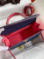 Hermes Kelly Sellier 28 Bicolor Bag in Blue Saphir and Rose Lipstick Epsom Calfskin - Image 4